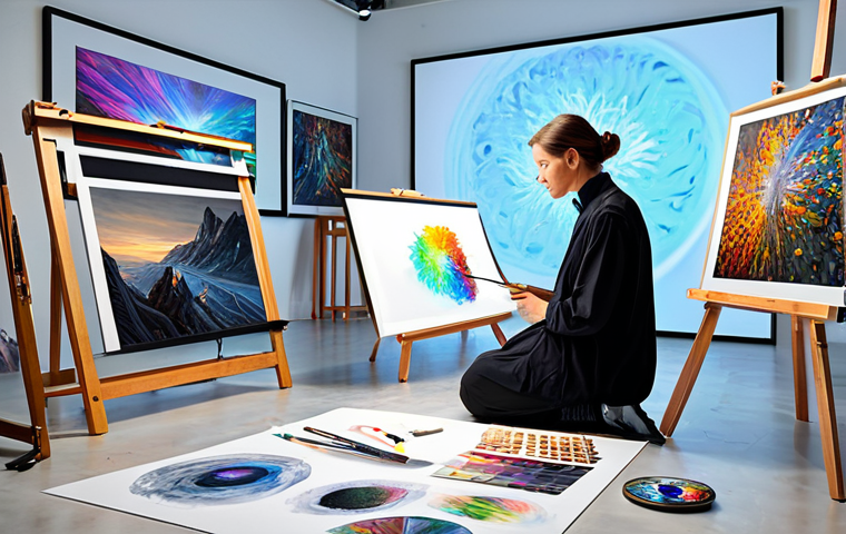 **
"A professional artist in a brightly lit studio, surrounded by digital art tools and traditional canvases, fully clothed, appropriate attire, safe for work, perfect anatomy, natural proportions, a blend of digital and traditional mediums, displaying collaborative art process with a holographic AI assistant, family-friendly, professional studio setting."
**