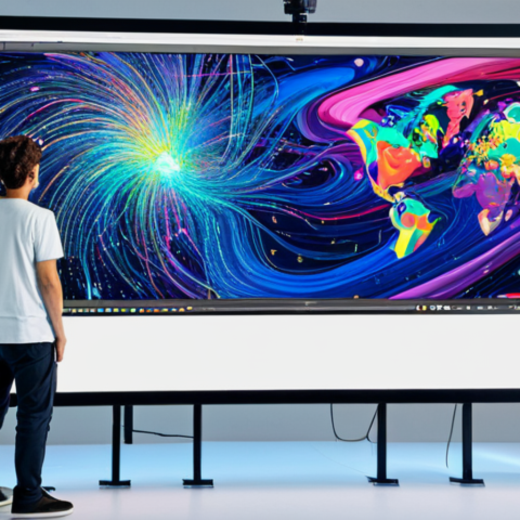 Human-AI Collaboration in Art Creation**

"A professional artist in a brightly lit studio, working collaboratively with an AI interface displayed on a large screen. The artist is fully clothed in paint-splattered overalls and a t-shirt, focused on refining a digital artwork visualized by the AI. The AI interface shows complex algorithms and data streams translating into abstract art. The studio is filled with traditional art supplies mixed with high-tech equipment. safe for work, appropriate content, fully clothed, perfect anatomy, natural proportions, a symbol of human and artificial intelligence collaboration, vibrant colors, digital art, professional."

**