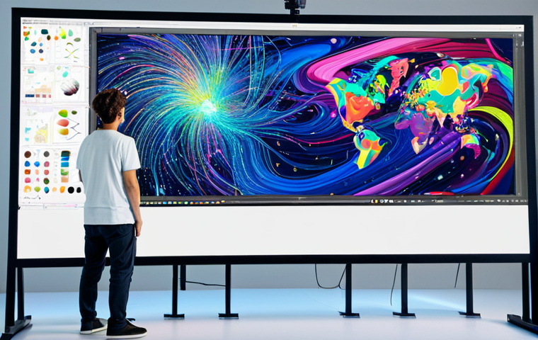 Human-AI Collaboration in Art Creation**
"A professional artist in a brightly lit studio, working collaboratively with an AI interface displayed on a large screen. The artist is fully clothed in paint-splattered overalls and a t-shirt, focused on refining a digital artwork visualized by the AI. The AI interface shows complex algorithms and data streams translating into abstract art. The studio is filled with traditional art supplies mixed with high-tech equipment. safe for work, appropriate content, fully clothed, perfect anatomy, natural proportions, a symbol of human and artificial intelligence collaboration, vibrant colors, digital art, professional."
**