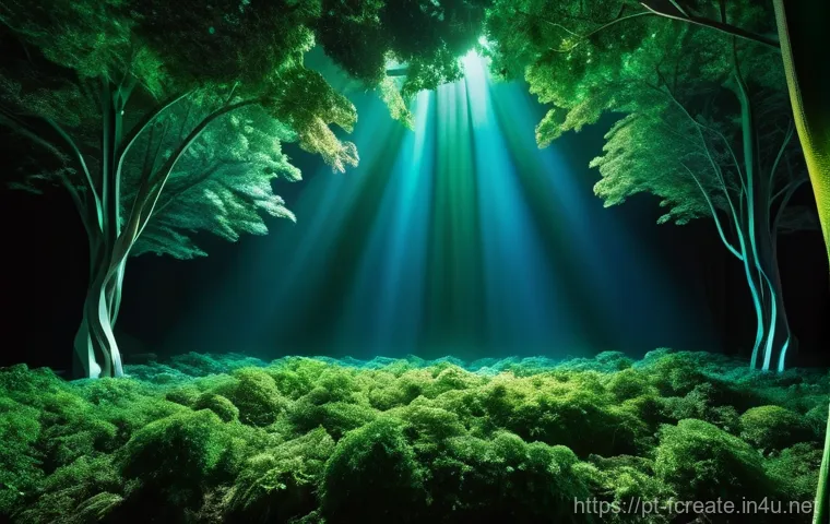 AI와 함께하는 미래의 연극 - **A fantastical, futuristic theater stage bathed in dynamic, reactive lighting.** The stage features...
