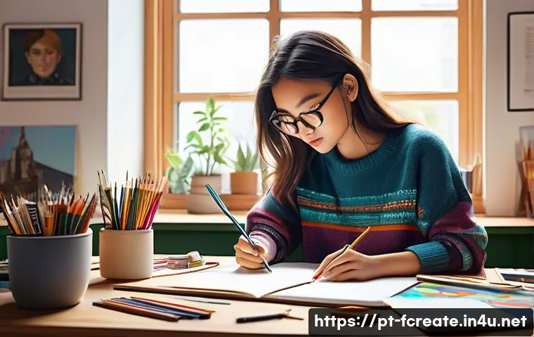 AI 기반 창작의 발전 가능성 - **Prompt 1: The Creative Spark Unleashed**
"A vibrant, dynamic illustration depicting a young ar...