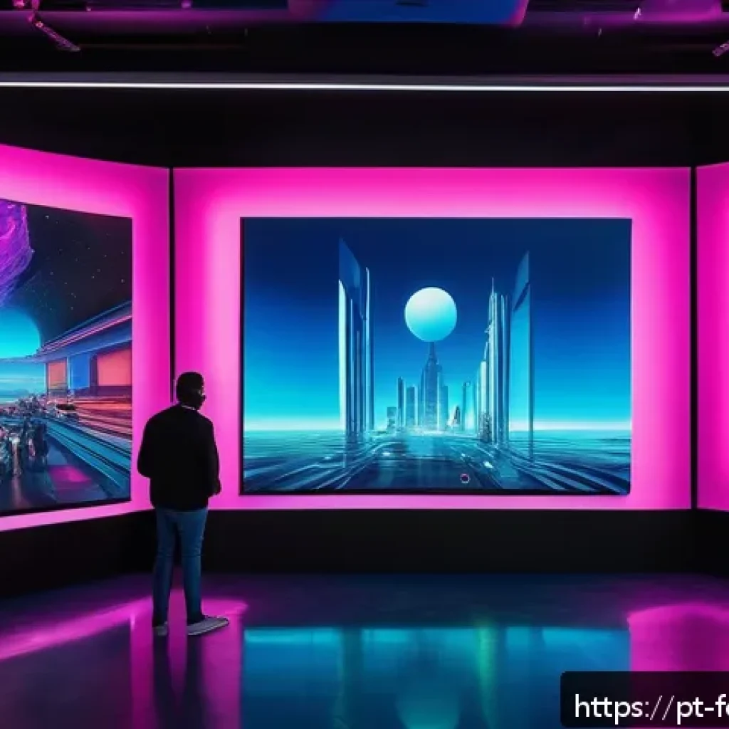 AI와 예술의 경계 허물기 - A futuristic digital art studio scene featuring a diverse group of artists collaborating with AI-pow...