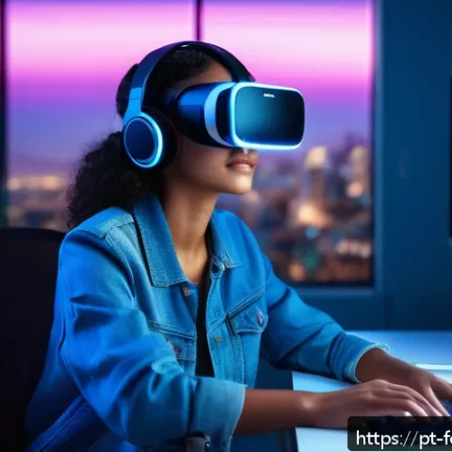 Home 31 디지털 아티스트의 미래 역할 - A futuristic digital artist workspace featuring a young adult woman wearing stylish casual clothes a...