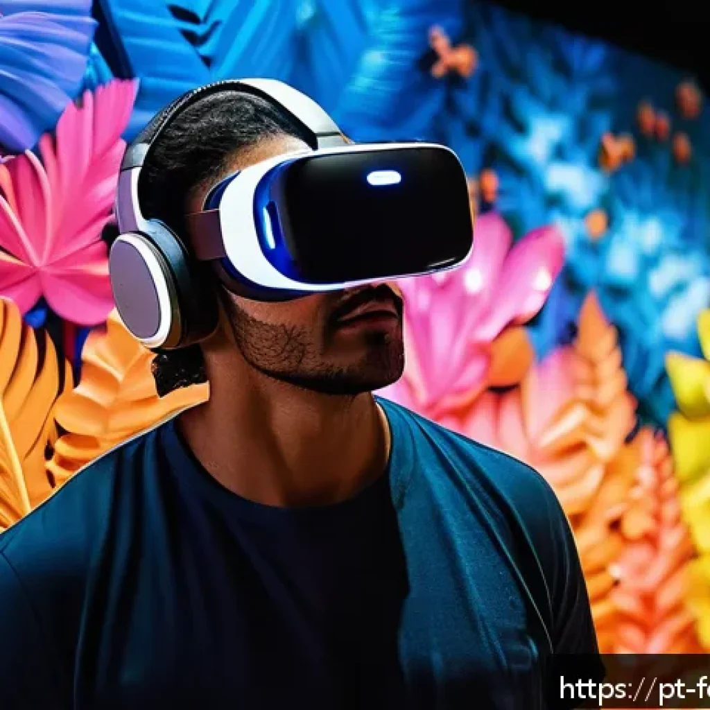 가상 현실 VR 아트 - A futuristic digital art exhibition inside Brazil’s Museum of Tomorrow, showcasing an immersive virt...