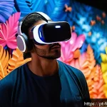 Home 18 가상 현실 VR 아트 - A futuristic digital art exhibition inside Brazil’s Museum of Tomorrow, showcasing an immersive virt...