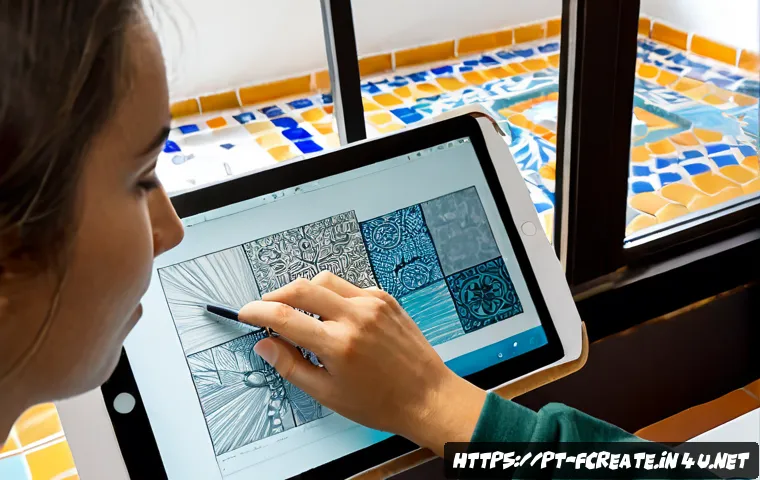 인공지능을 통한 창작의 효율성 - Photorealistic Lisbon creative studio, Portuguese graphic designer using an AI-assisted tablet besid...